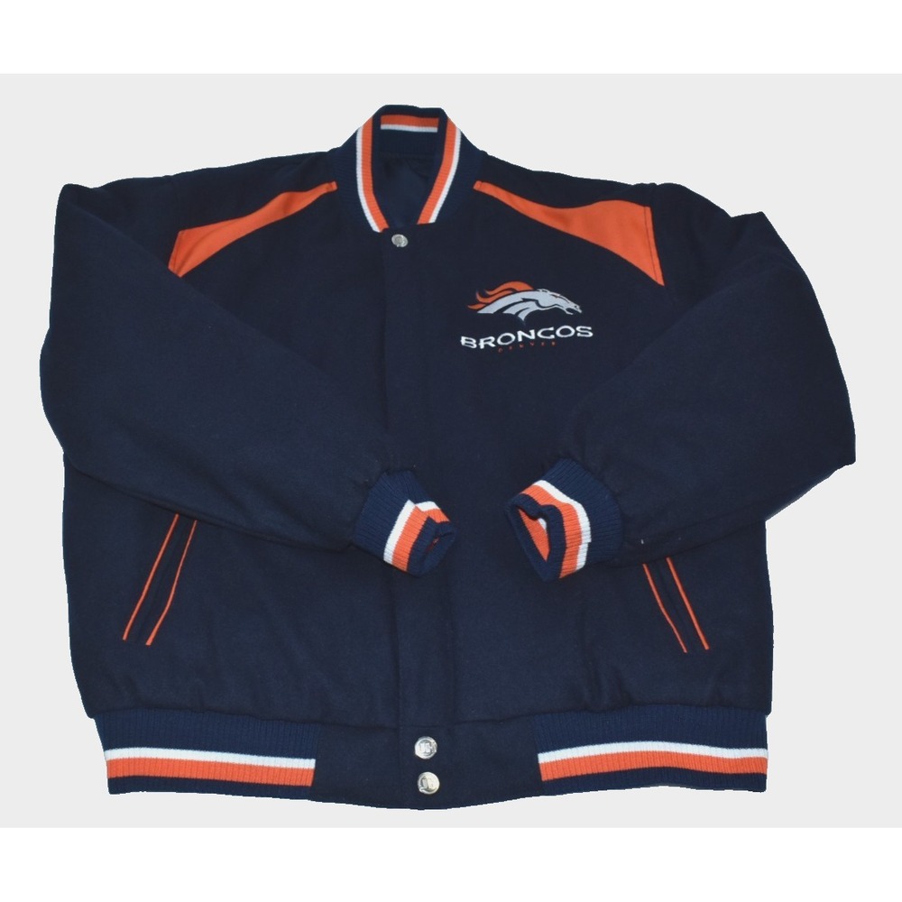 Denver Broncos NFL JH Design Men's Jacket XL Wool Blend Reversible Navy Orange